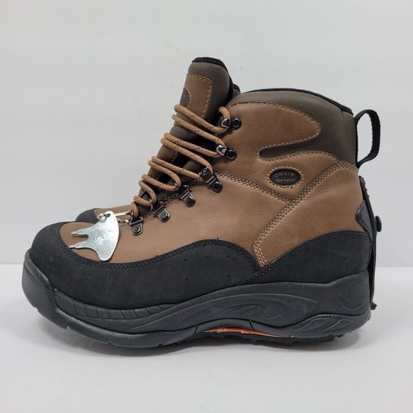 Orvis by Korkers Men's Hiking Vibram Removable Soles Brown Boots 3R40 US Size 11 - Picture 2 of 8